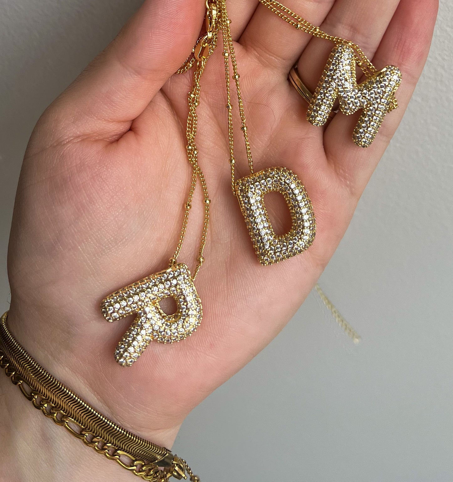 Rhinestone Bubble Letter Necklace